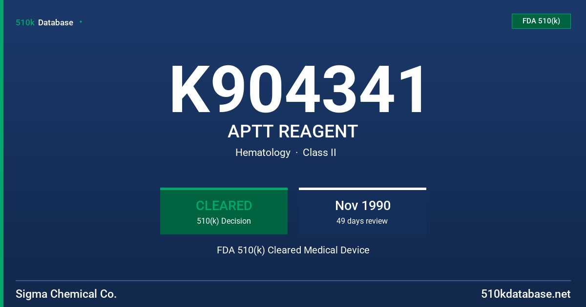 K904341 APTT REAGENT FDA 510(k) Cleared Medical Device