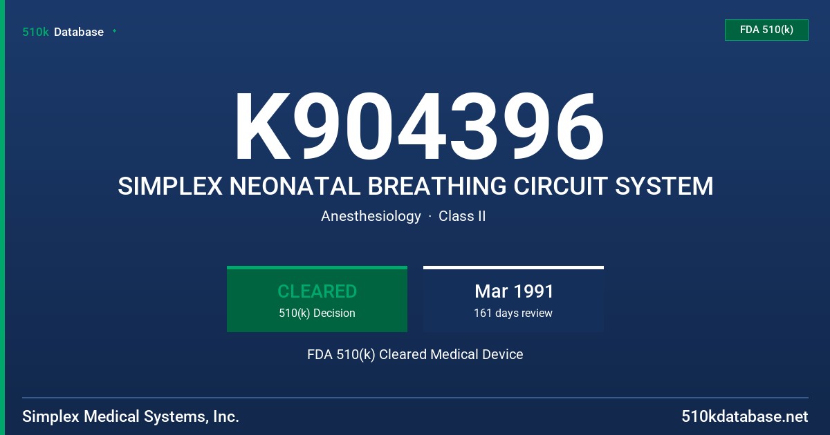 K904396 SIMPLEX NEONATAL BREATHING CIRCUIT SYSTEM FDA 510(k) Cleared Medical Device