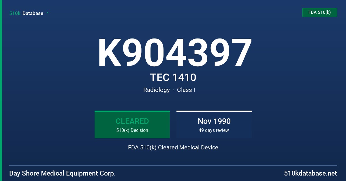 K904397 TEC 1410 FDA 510(k) Cleared Medical Device