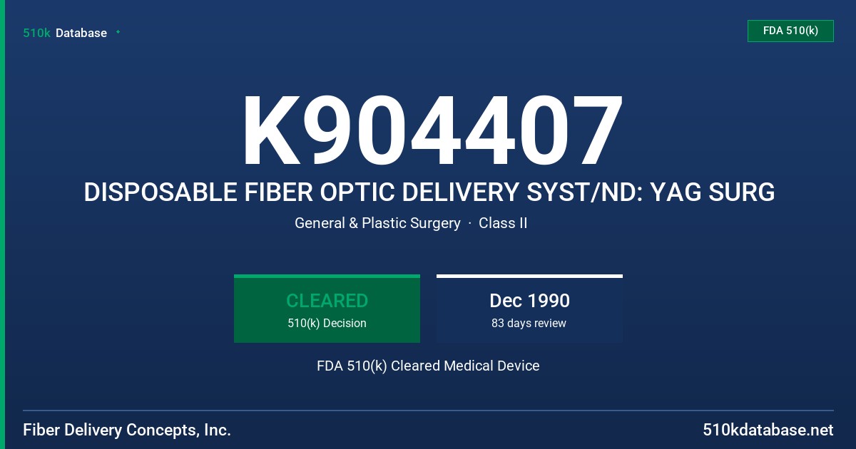 K904407 DISPOSABLE FIBER OPTIC DELIVERY SYST/ND: YAG SURG FDA 510(k) Cleared Medical Device