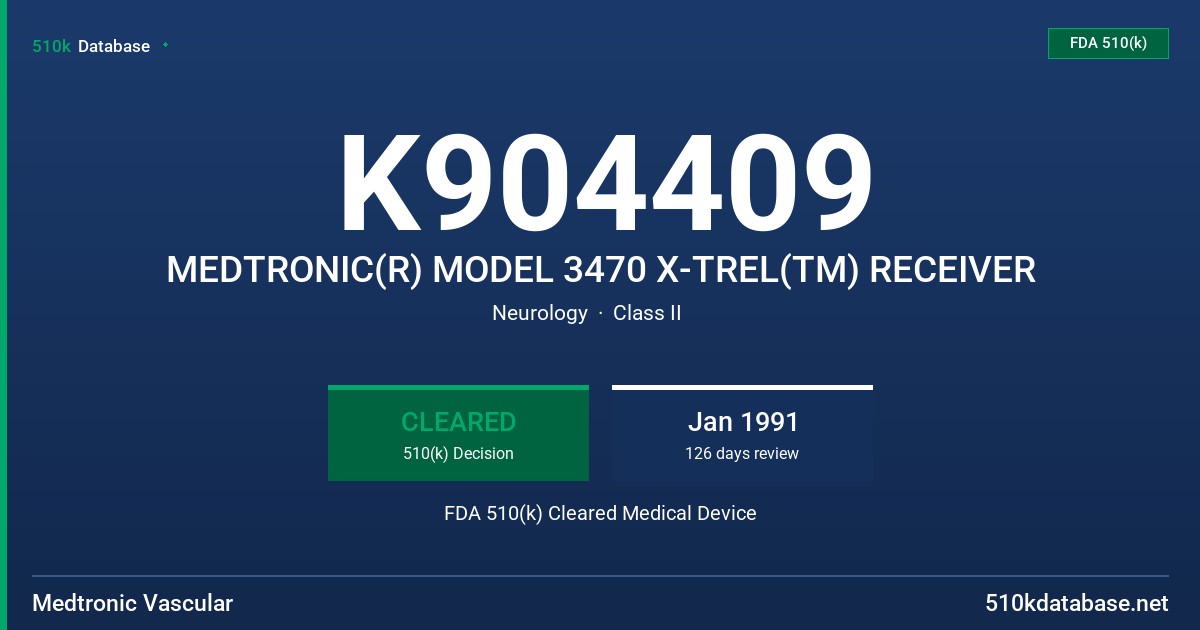 K904409 MEDTRONIC(R) MODEL 3470 X-TREL(TM) RECEIVER FDA 510(k) Cleared Medical Device