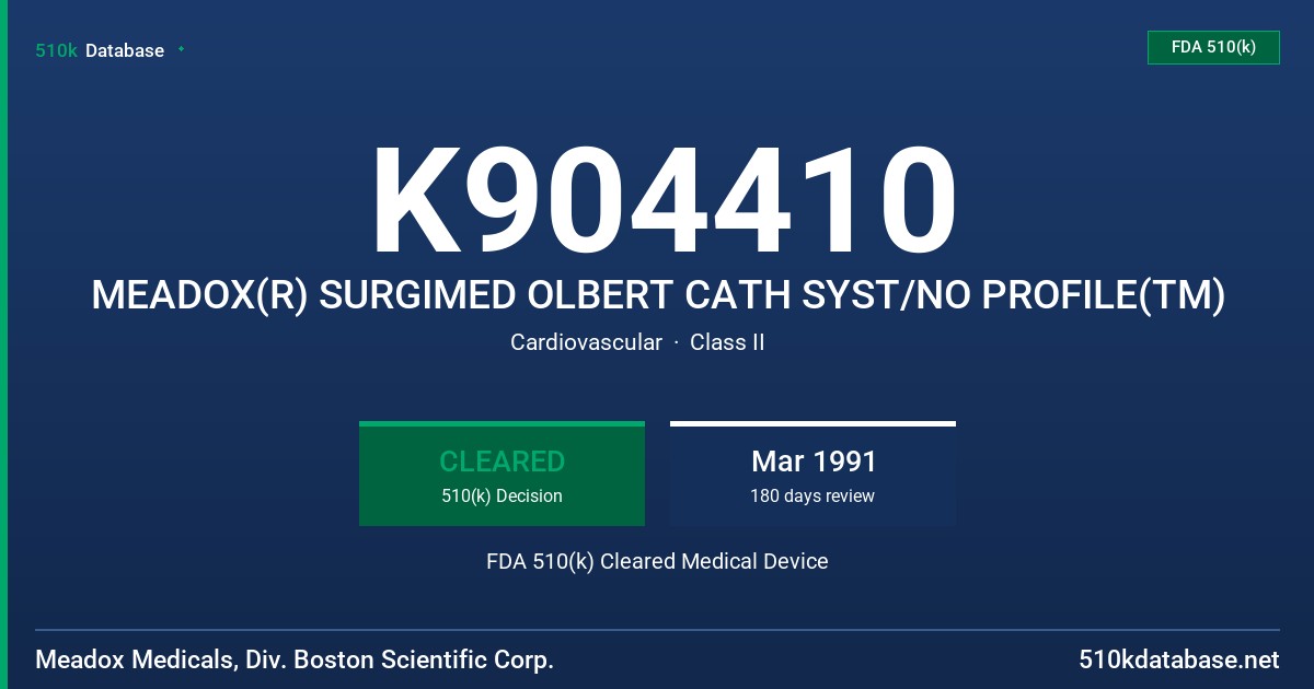 K904410 MEADOX(R) SURGIMED OLBERT CATH SYST/NO PROFILE(TM) FDA 510(k) Cleared Medical Device