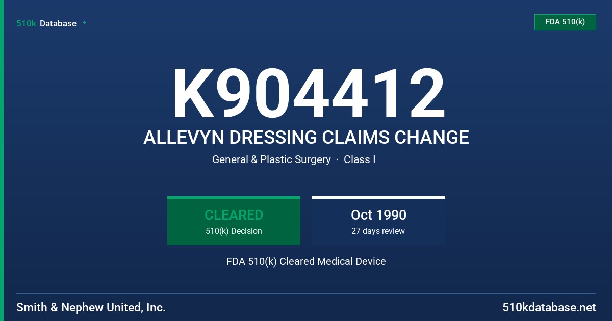 K904412 ALLEVYN DRESSING CLAIMS CHANGE FDA 510(k) Cleared Medical Device