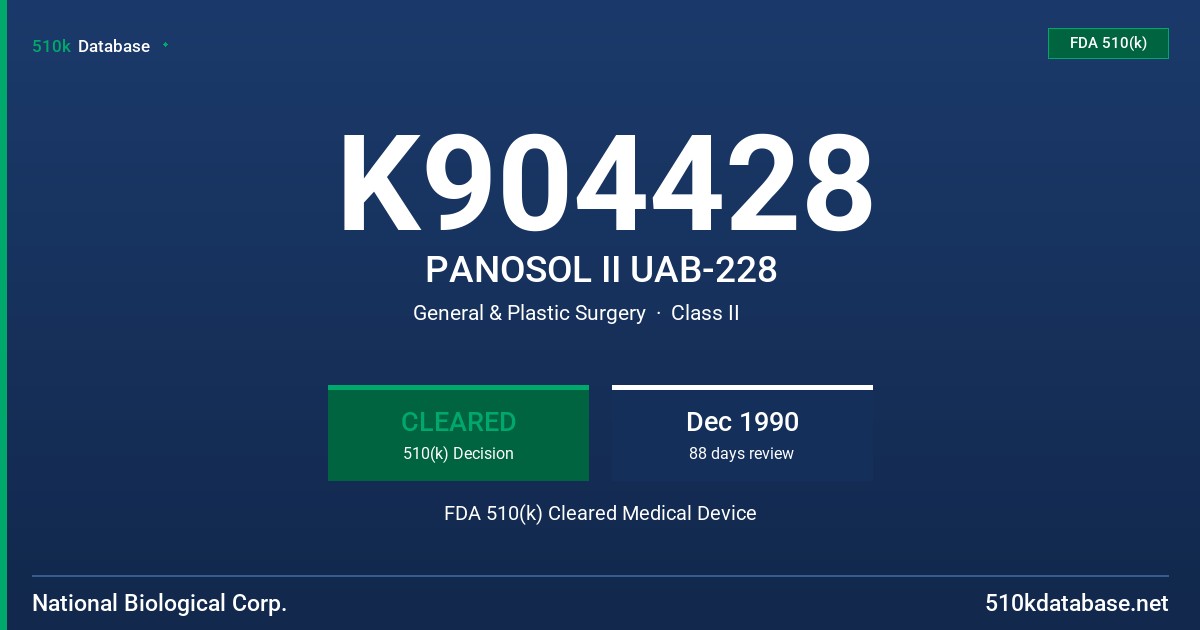 K904428 PANOSOL II UAB-228 FDA 510(k) Cleared Medical Device