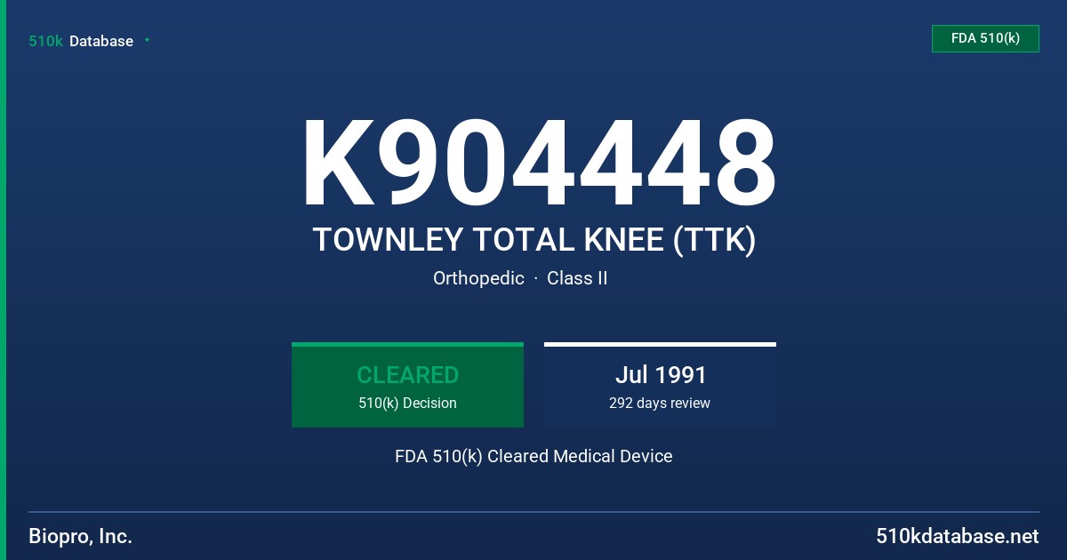 K904448 TOWNLEY TOTAL KNEE (TTK) FDA 510(k) Cleared Medical Device
