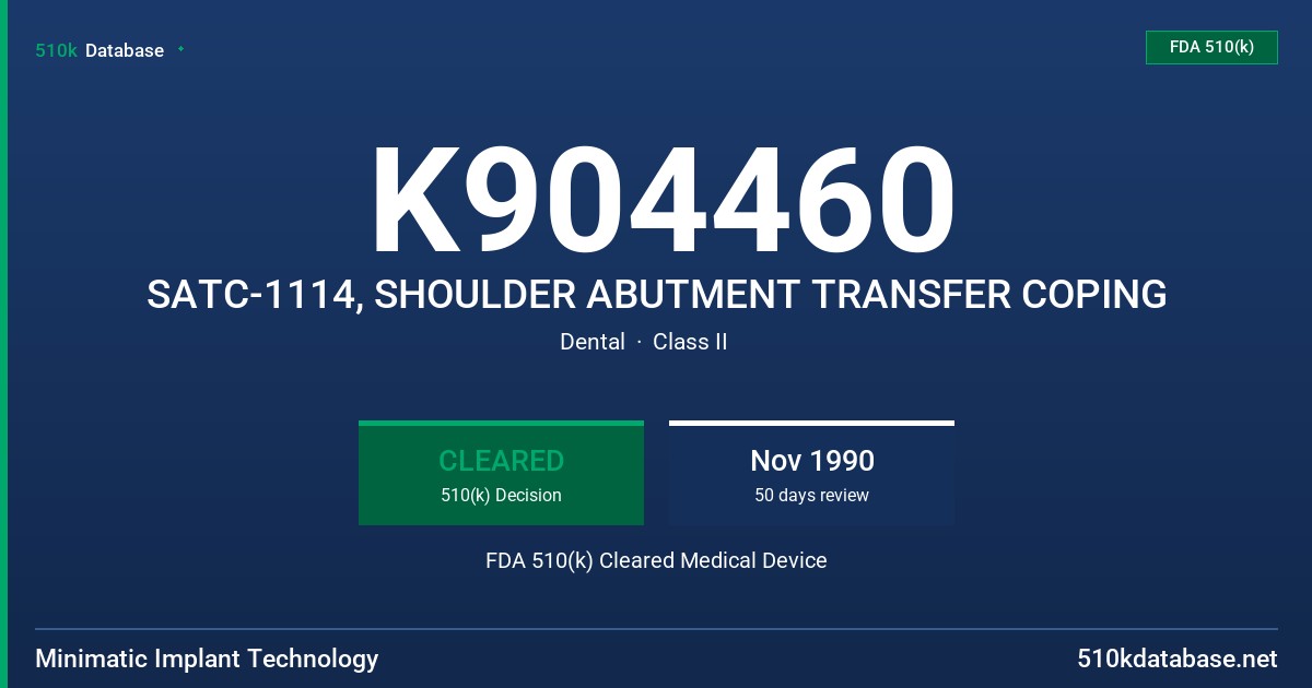 K904460 SATC-1114, SHOULDER ABUTMENT TRANSFER COPING FDA 510(k) Cleared Medical Device