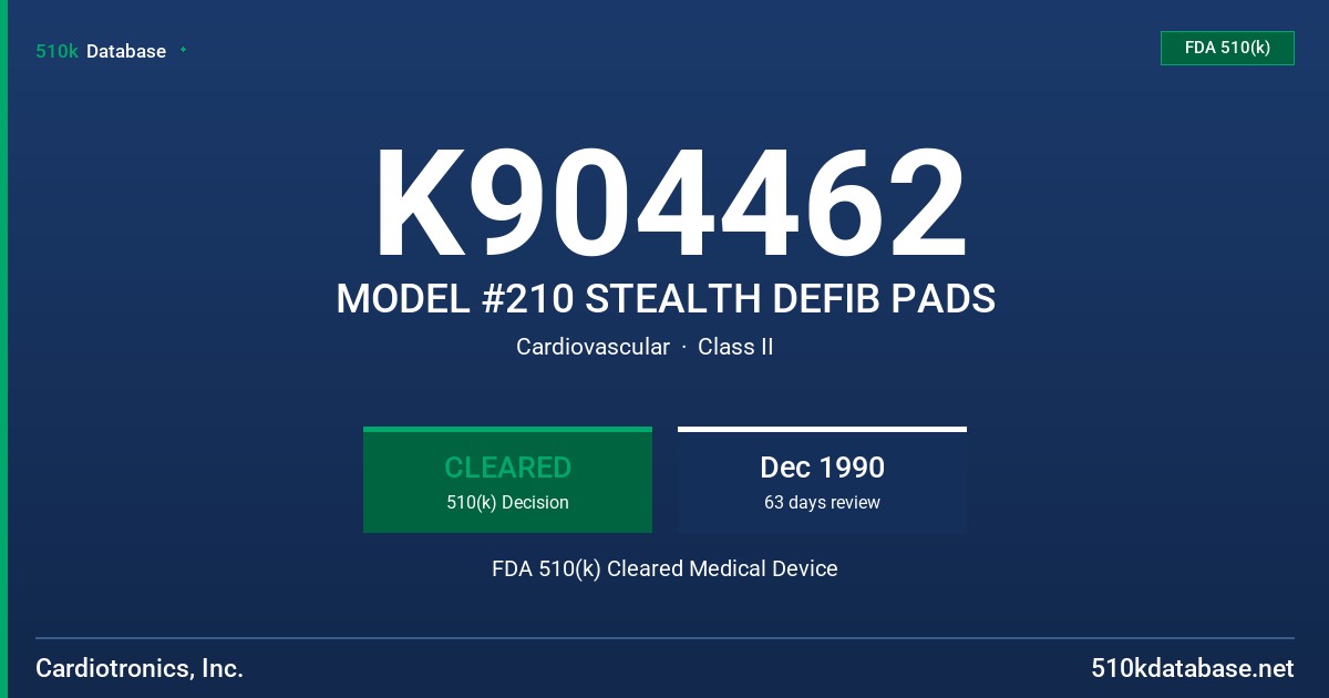 K904462 MODEL #210 STEALTH DEFIB PADS FDA 510(k) Cleared Medical Device