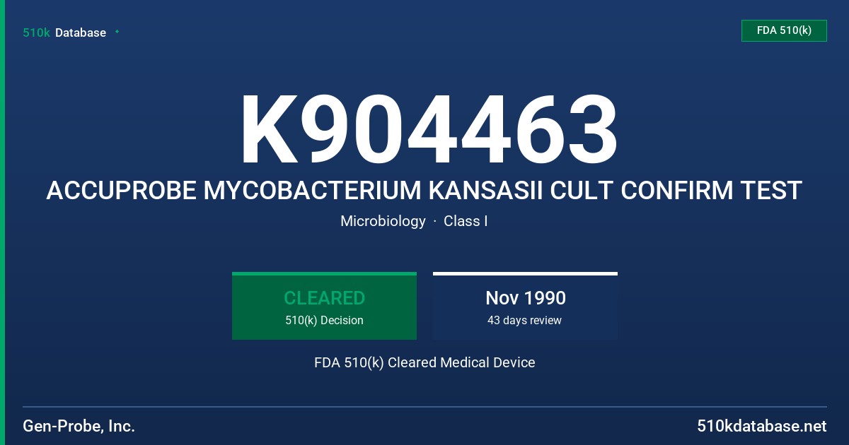 K904463 ACCUPROBE MYCOBACTERIUM KANSASII CULT CONFIRM TEST FDA 510(k) Cleared Medical Device