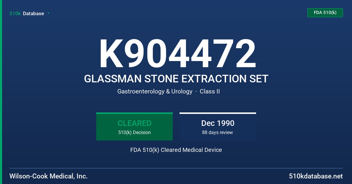 K904472 GLASSMAN STONE EXTRACTION SET FDA 510(k) Cleared Medical Device