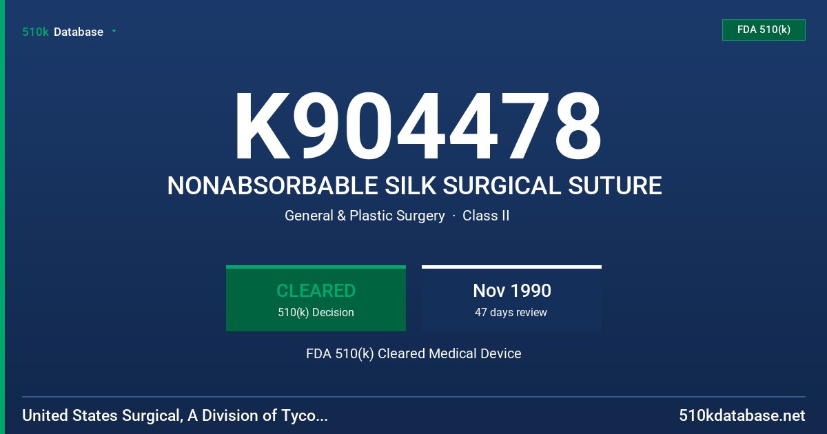 K904478 NONABSORBABLE SILK SURGICAL SUTURE FDA 510(k) Cleared Medical Device