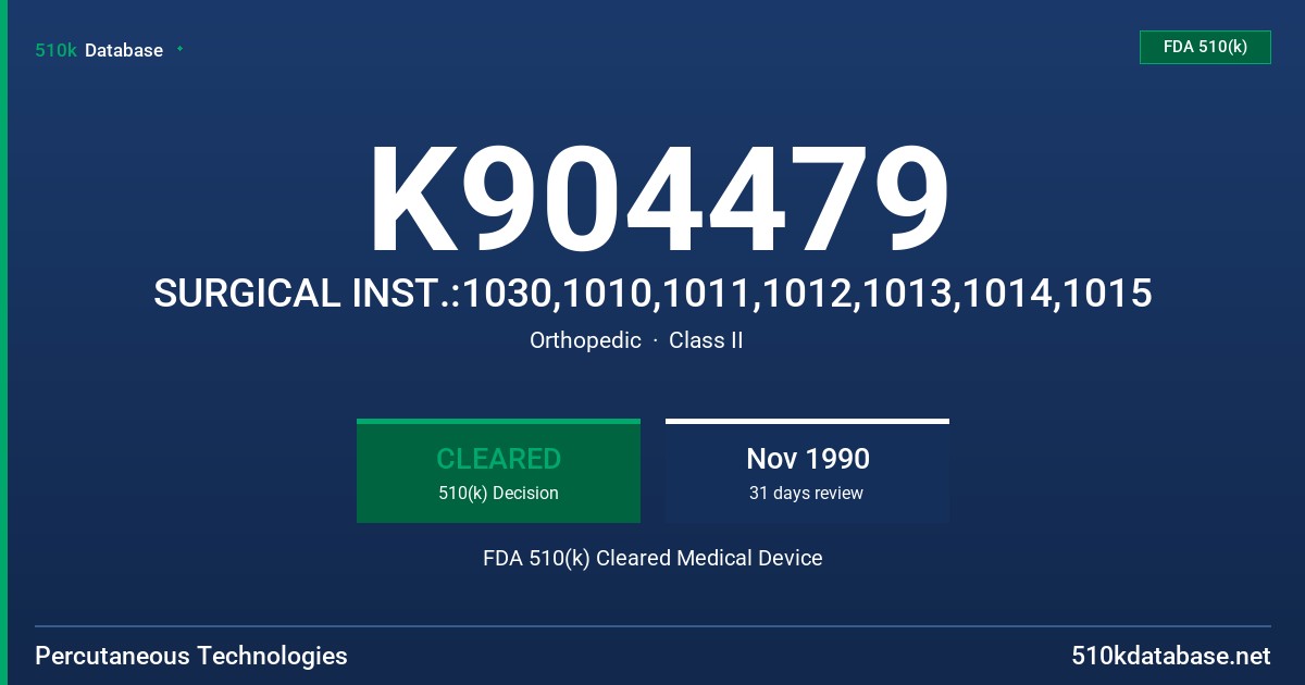 K904479 SURGICAL INST.:1030,1010,1011,1012,1013,1014,1015 FDA 510(k) Cleared Medical Device