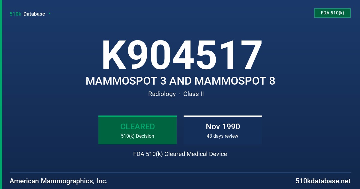K904517 MAMMOSPOT 3 AND MAMMOSPOT 8 FDA 510(k) Cleared Medical Device