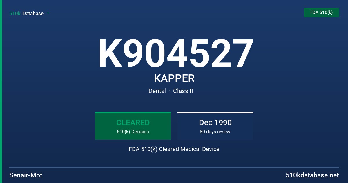 K904527 KAPPER FDA 510(k) Cleared Medical Device
