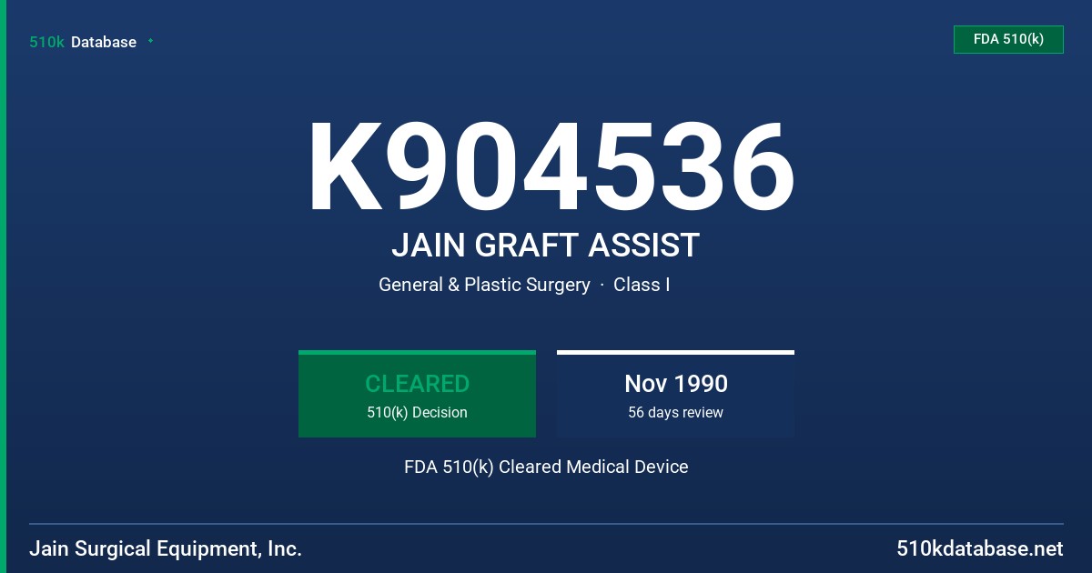 K904536 JAIN GRAFT ASSIST FDA 510(k) Cleared Medical Device