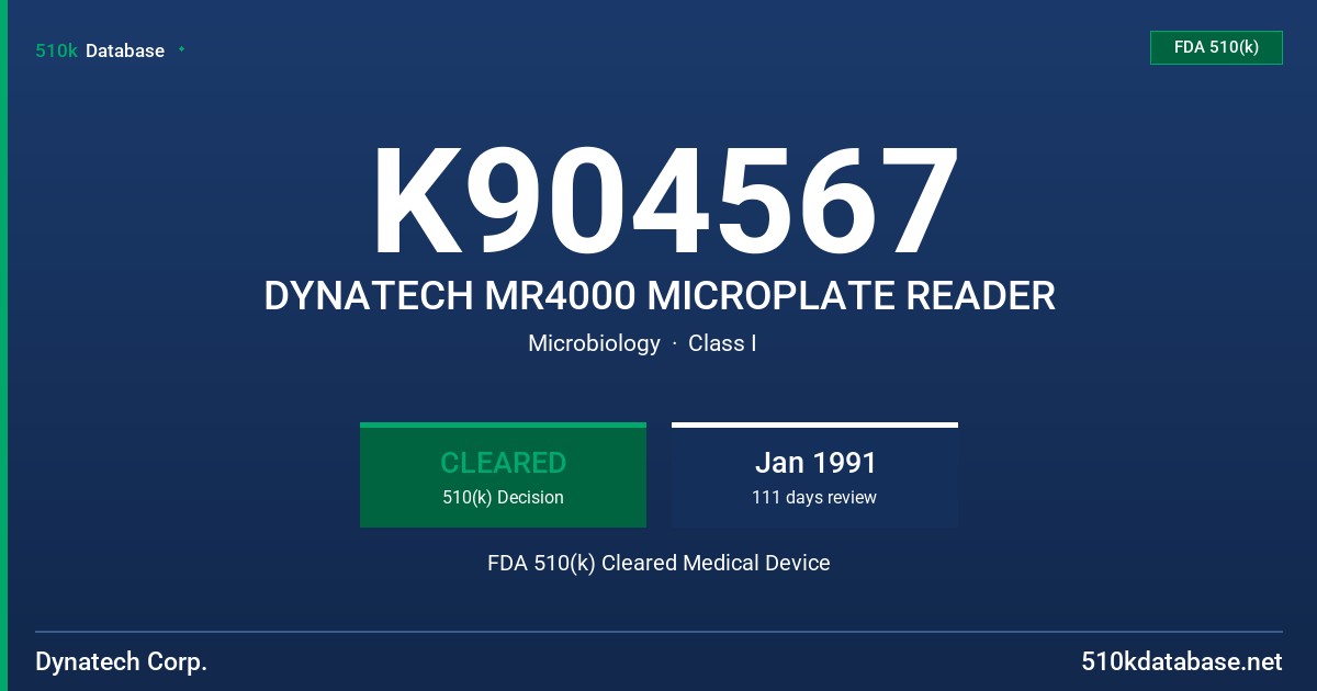 K904567 DYNATECH MR4000 MICROPLATE READER FDA 510(k) Cleared Medical Device
