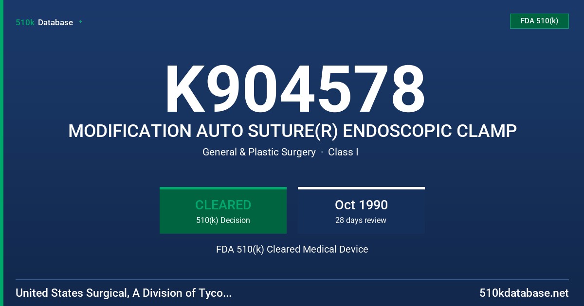 K904578 MODIFICATION AUTO SUTURE(R) ENDOSCOPIC CLAMP FDA 510(k) Cleared Medical Device