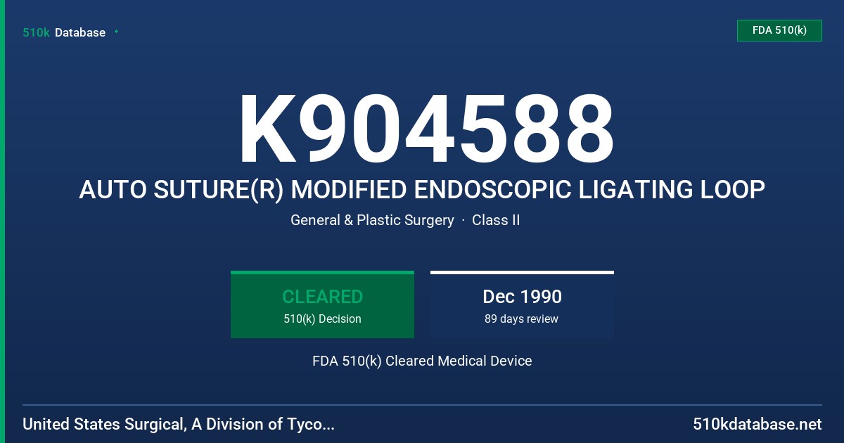 K904588 AUTO SUTURE(R) MODIFIED ENDOSCOPIC LIGATING LOOP FDA 510(k) Cleared Medical Device