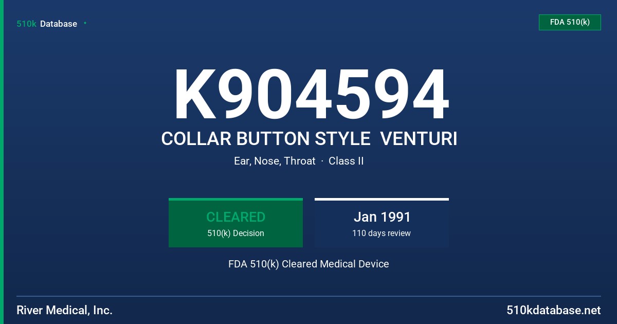 K904594 COLLAR BUTTON STYLE  VENTURI FDA 510(k) Cleared Medical Device