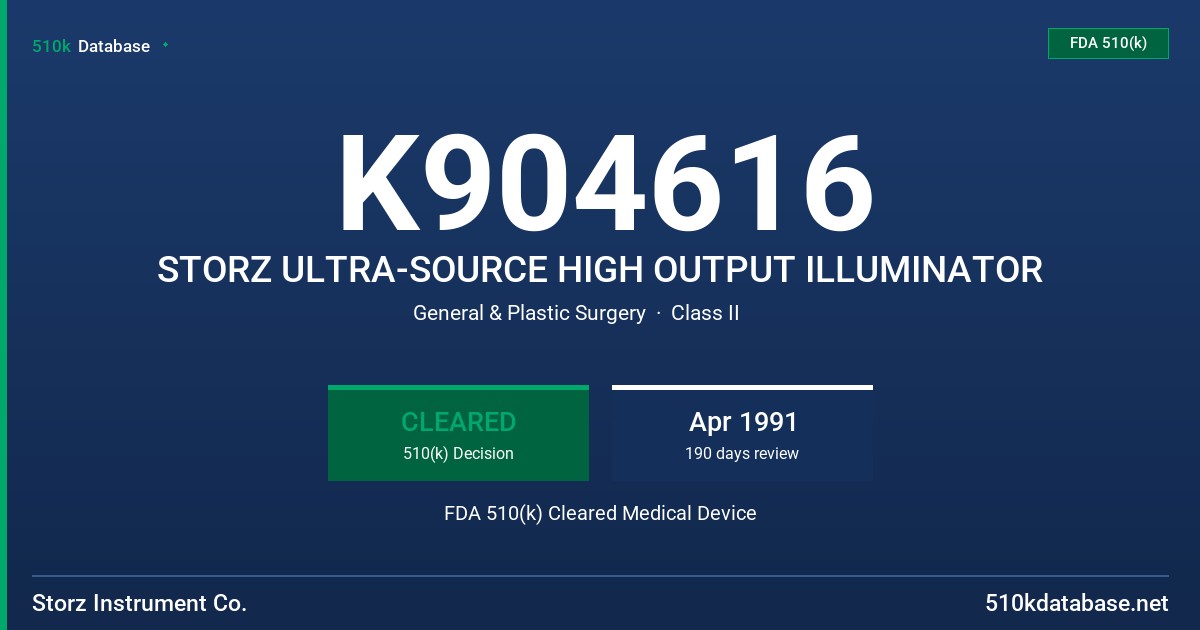 K904616 STORZ ULTRA-SOURCE HIGH OUTPUT ILLUMINATOR FDA 510(k) Cleared Medical Device