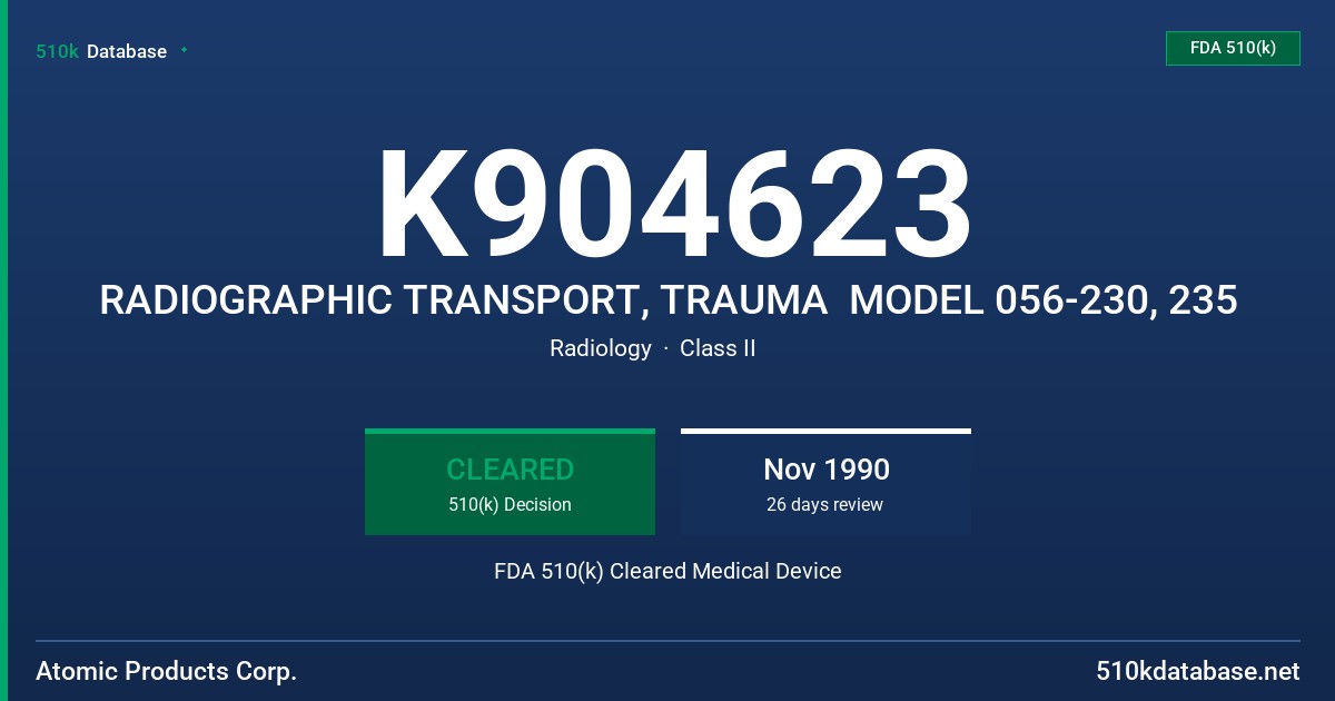 K904623 RADIOGRAPHIC TRANSPORT, TRAUMA  MODEL 056-230, 235 FDA 510(k) Cleared Medical Device
