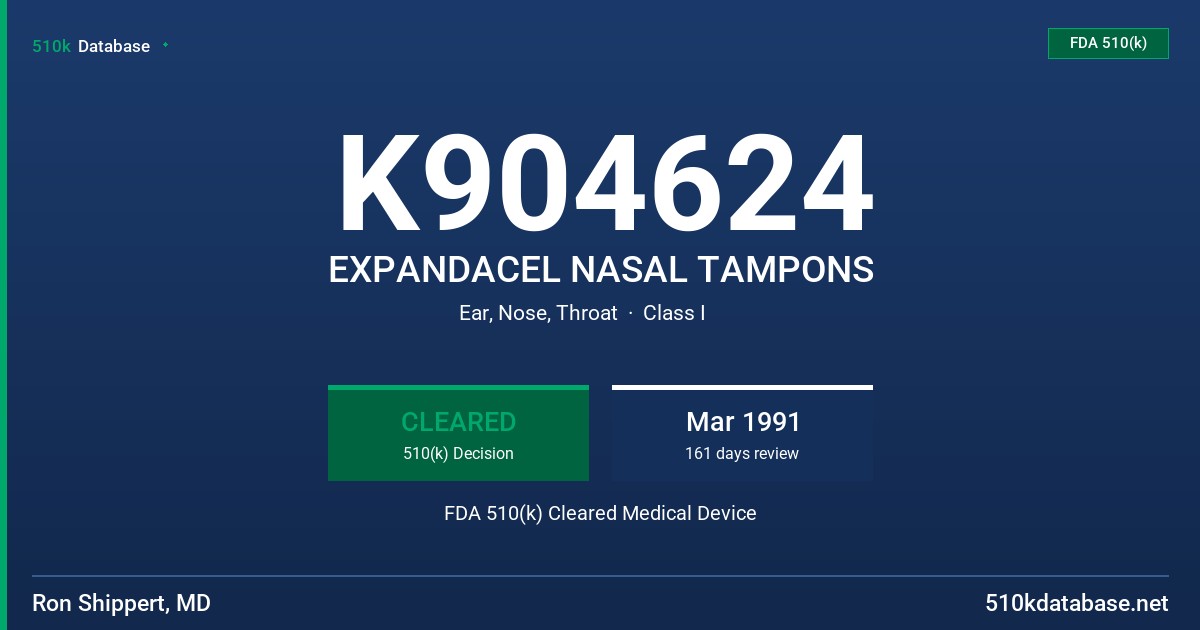 K904624 EXPANDACEL NASAL TAMPONS FDA 510(k) Cleared Medical Device