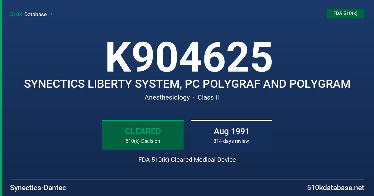 K904625 SYNECTICS LIBERTY SYSTEM, PC POLYGRAF AND POLYGRAM FDA 510(k) Cleared Medical Device