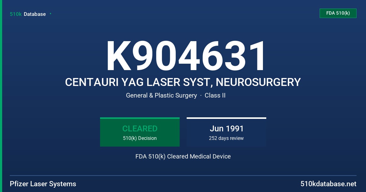 K904631 CENTAURI YAG LASER SYST, NEUROSURGERY FDA 510(k) Cleared Medical Device