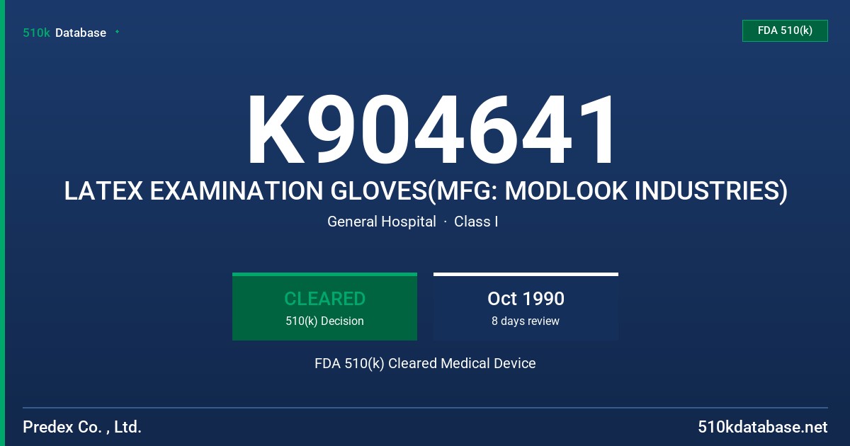 K904641 LATEX EXAMINATION GLOVES(MFG: MODLOOK INDUSTRIES) FDA 510(k) Cleared Medical Device