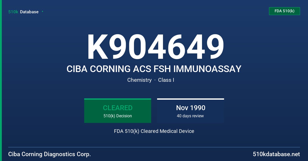K904649 CIBA CORNING ACS FSH IMMUNOASSAY FDA 510(k) Cleared Medical Device