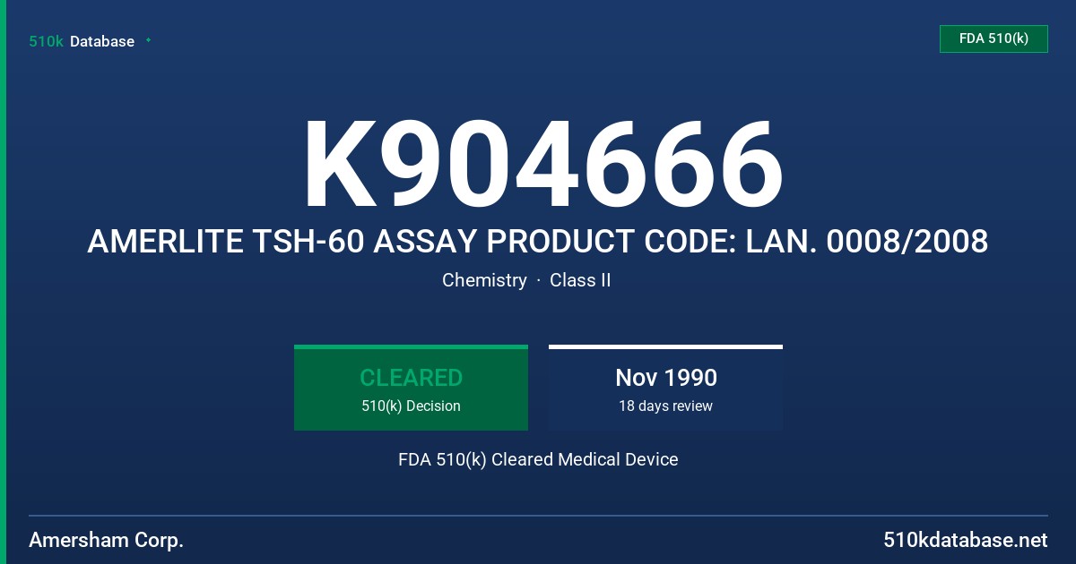 K904666 AMERLITE TSH-60 ASSAY PRODUCT CODE: LAN. 0008/2008 FDA 510(k) Cleared Medical Device