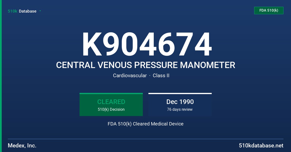 K904674 CENTRAL VENOUS PRESSURE MANOMETER FDA 510(k) Cleared Medical Device