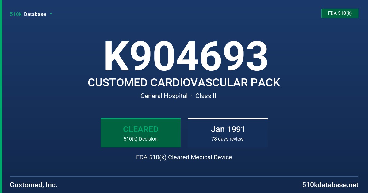 K904693 CUSTOMED CARDIOVASCULAR PACK FDA 510(k) Cleared Medical Device