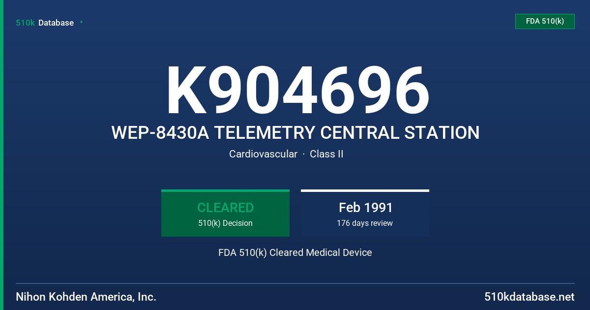 K904696 WEP-8430A TELEMETRY CENTRAL STATION FDA 510(k) Cleared Medical Device