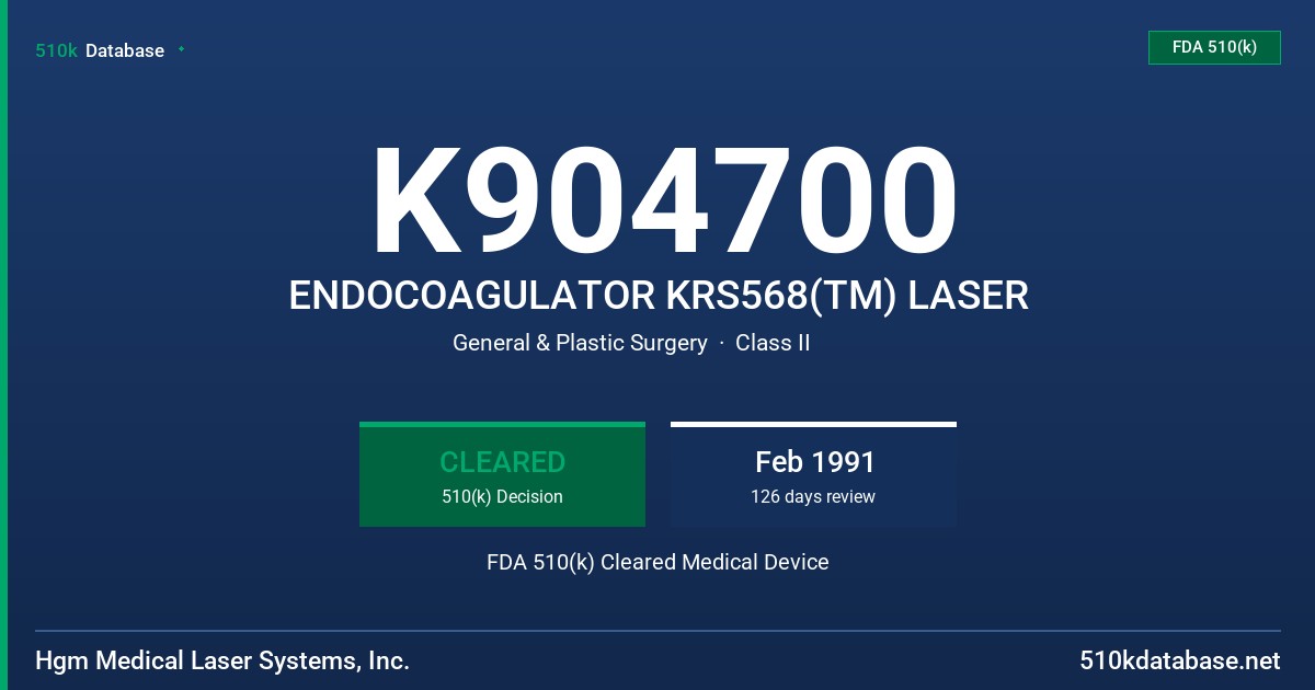 K904700 ENDOCOAGULATOR KRS568(TM) LASER FDA 510(k) Cleared Medical Device
