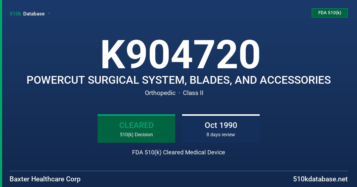 K904720 POWERCUT SURGICAL SYSTEM, BLADES, AND ACCESSORIES FDA 510(k) Cleared Medical Device