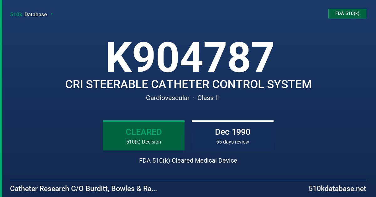 K904787 CRI STEERABLE CATHETER CONTROL SYSTEM FDA 510(k) Cleared Medical Device