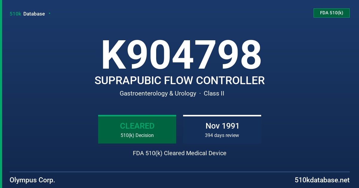 K904798 SUPRAPUBIC FLOW CONTROLLER FDA 510(k) Cleared Medical Device