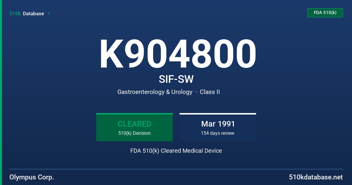 K904800 SIF-SW FDA 510(k) Cleared Medical Device
