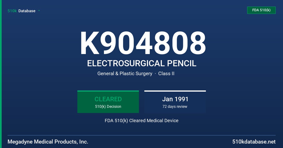K904808 ELECTROSURGICAL PENCIL FDA 510(k) Cleared Medical Device