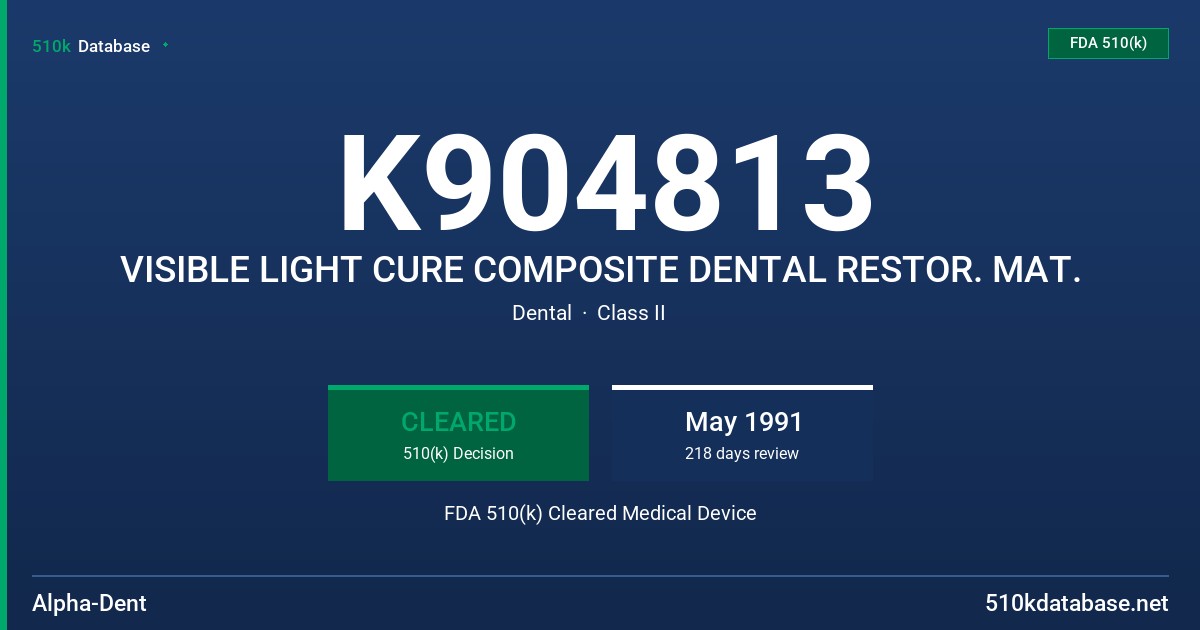 K904813 VISIBLE LIGHT CURE COMPOSITE DENTAL RESTOR. MAT. FDA 510(k) Cleared Medical Device