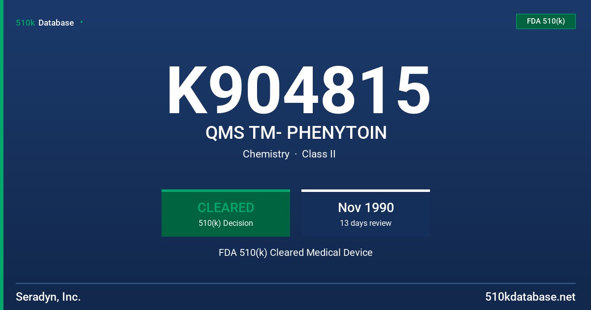 K904815 QMS TM- PHENYTOIN FDA 510(k) Cleared Medical Device