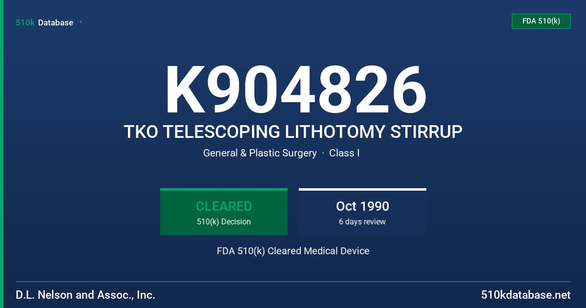 K904826 TKO TELESCOPING LITHOTOMY STIRRUP FDA 510(k) Cleared Medical Device