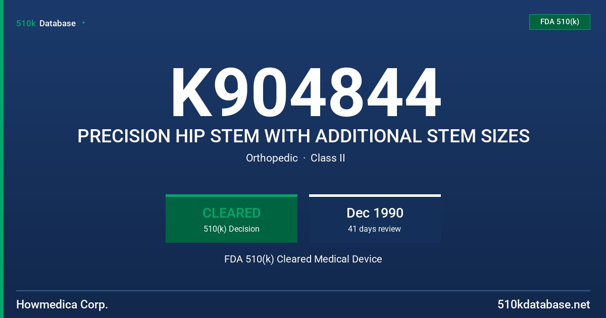 K904844 PRECISION HIP STEM WITH ADDITIONAL STEM SIZES FDA 510(k) Cleared Medical Device