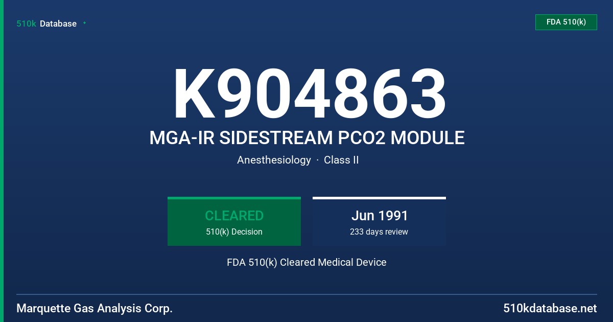 K904863 MGA-IR SIDESTREAM PCO2 MODULE FDA 510(k) Cleared Medical Device