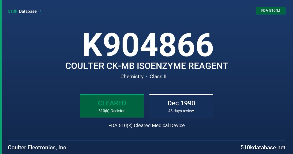 K904866 COULTER CK-MB ISOENZYME REAGENT FDA 510(k) Cleared Medical Device