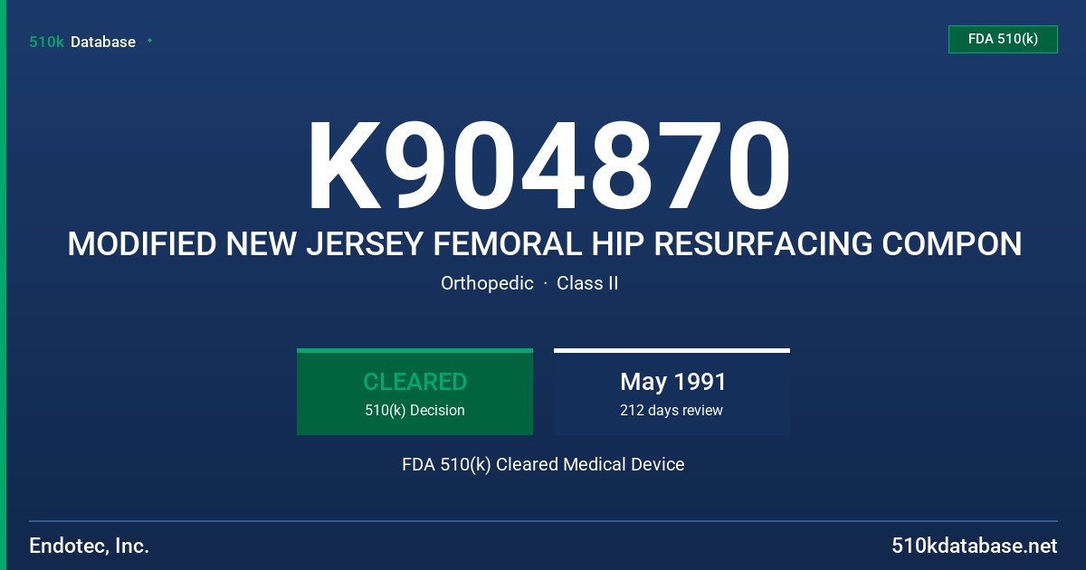 K904870 MODIFIED NEW JERSEY FEMORAL HIP RESURFACING COMPON FDA 510(k) Cleared Medical Device