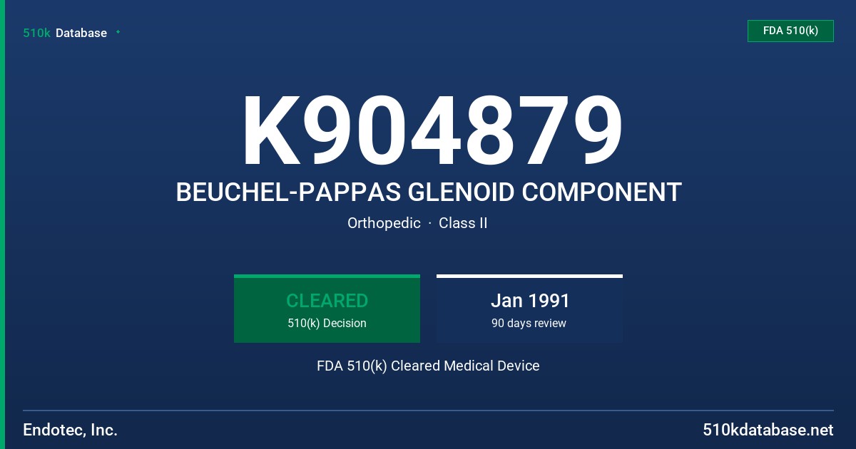 K904879 BEUCHEL-PAPPAS GLENOID COMPONENT FDA 510(k) Cleared Medical Device