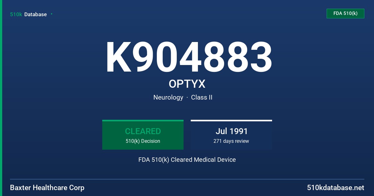 K904883 OPTYX FDA 510(k) Cleared Medical Device