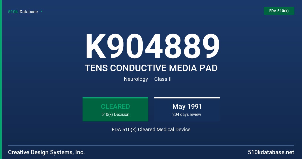 K904889 TENS CONDUCTIVE MEDIA PAD FDA 510(k) Cleared Medical Device