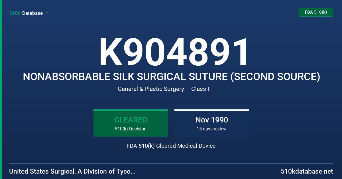 K904891 NONABSORBABLE SILK SURGICAL SUTURE (SECOND SOURCE) FDA 510(k) Cleared Medical Device